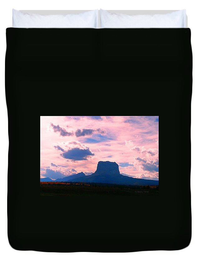 Chief Mountain Duvet Cover featuring the photograph Chief Mountain, Pastel by Tracey Vivar