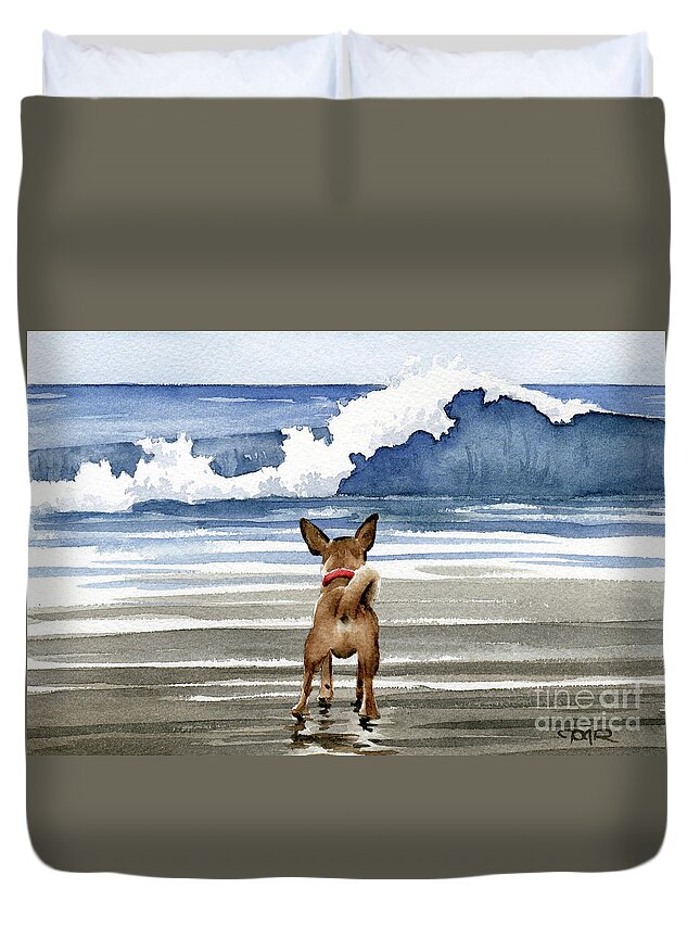 Chihuahua Duvet Cover featuring the painting Chihuahua at the Beach by David Rogers