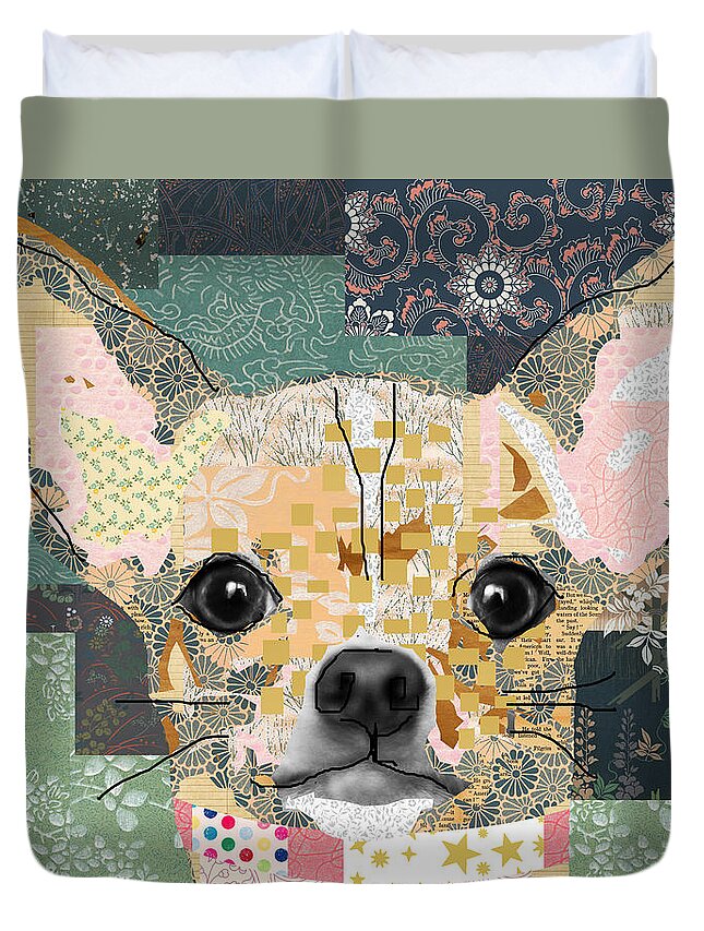 Chihuahua Duvet Cover featuring the mixed media Chihuahua Collage by Claudia Schoen