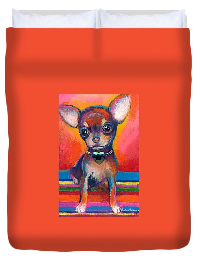 Chihuahua Dog Portrait Duvet Cover featuring the painting Chihuahua dog portrait by Svetlana Novikova