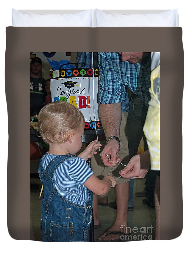  Duvet Cover featuring the photograph Child Fitting for Balloon by George D Gordon III