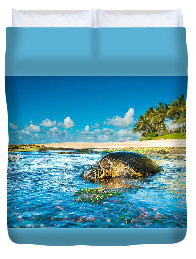 Hawaii Duvet Cover featuring the photograph Chilling Honu by Leonardo Dale