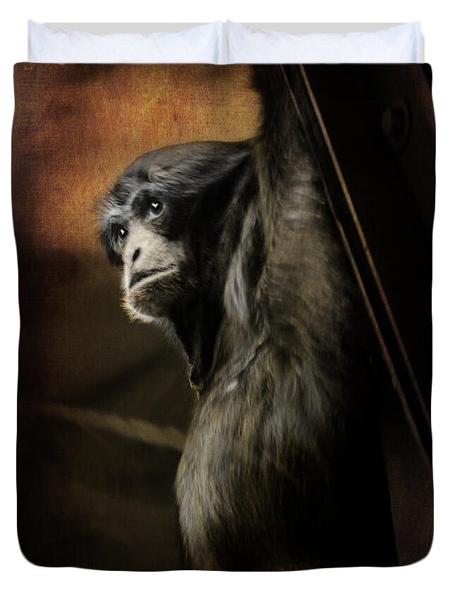 Chimp Duvet Cover featuring the photograph Chimp 1 by Susan McMenamin