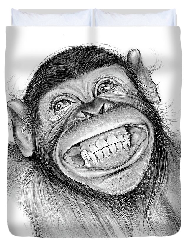 Chimpanzee Duvet Cover featuring the drawing Chimpanzee by Greg Joens