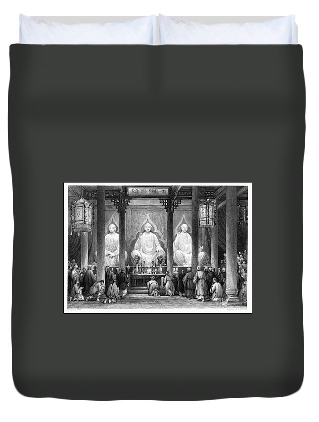 1843 Duvet Cover featuring the photograph China: Buddhist Temple by Granger