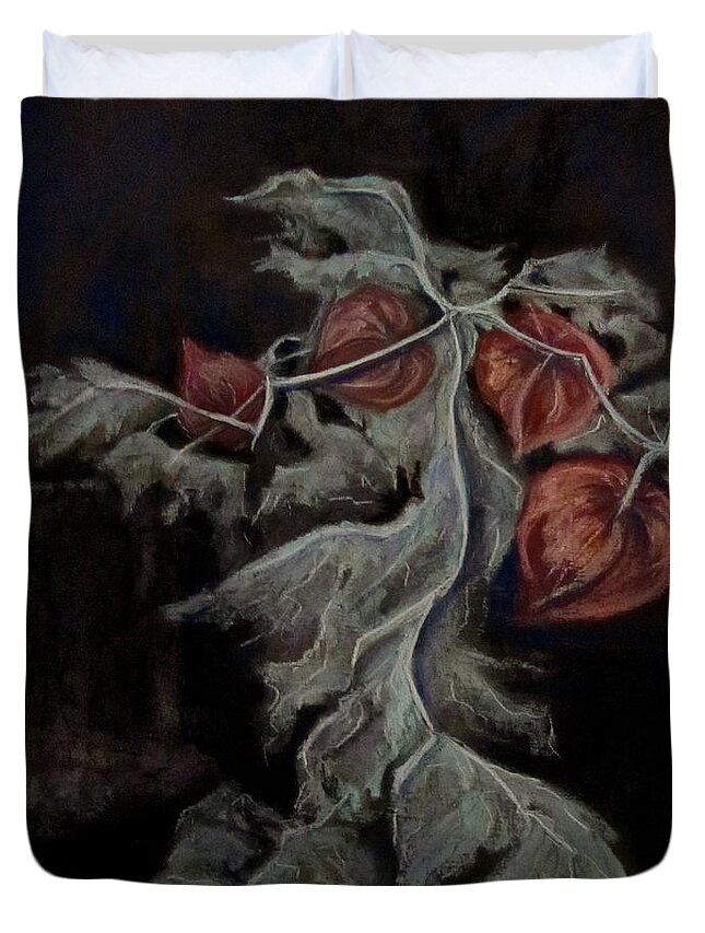 Flowers Duvet Cover featuring the painting Chines Lanterns by Barbara O'Toole