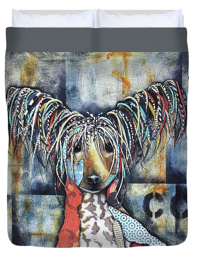 Chinese Crested Duvet Cover featuring the mixed media Chinese Crested by Patricia Lintner