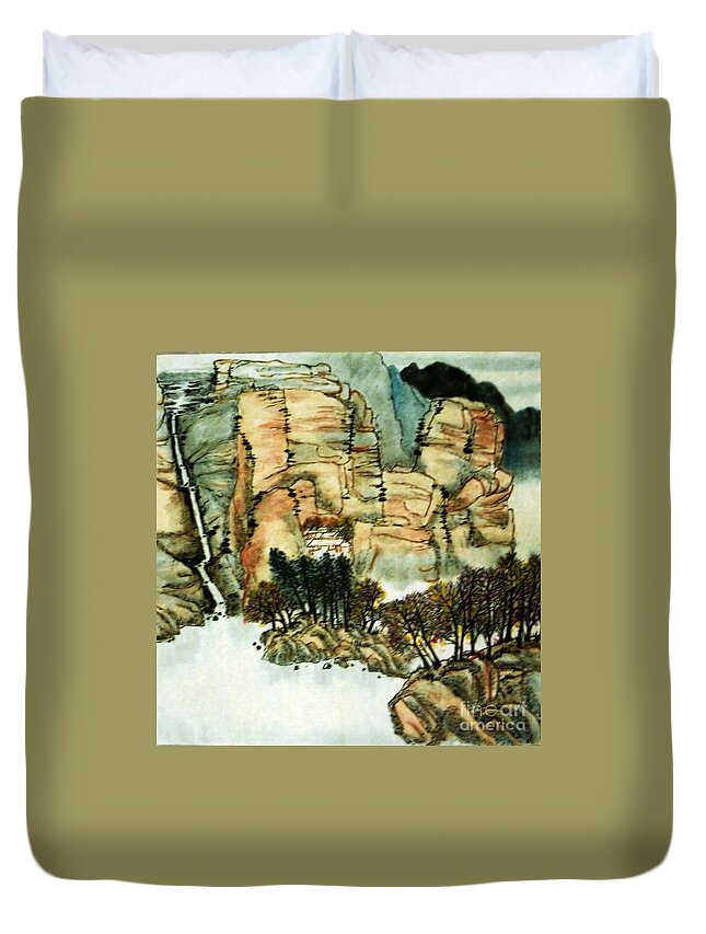 Chinese Painting Duvet Cover featuring the painting Chinese Landscape #1 by Betty M M Wong