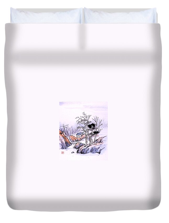 Landscape Duvet Cover featuring the painting Chinese Landscape by Yolanda Koh