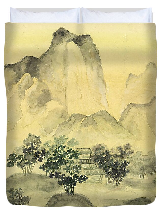 Art Duvet Cover featuring the painting Chinese painting hills by Irina Afonskaya