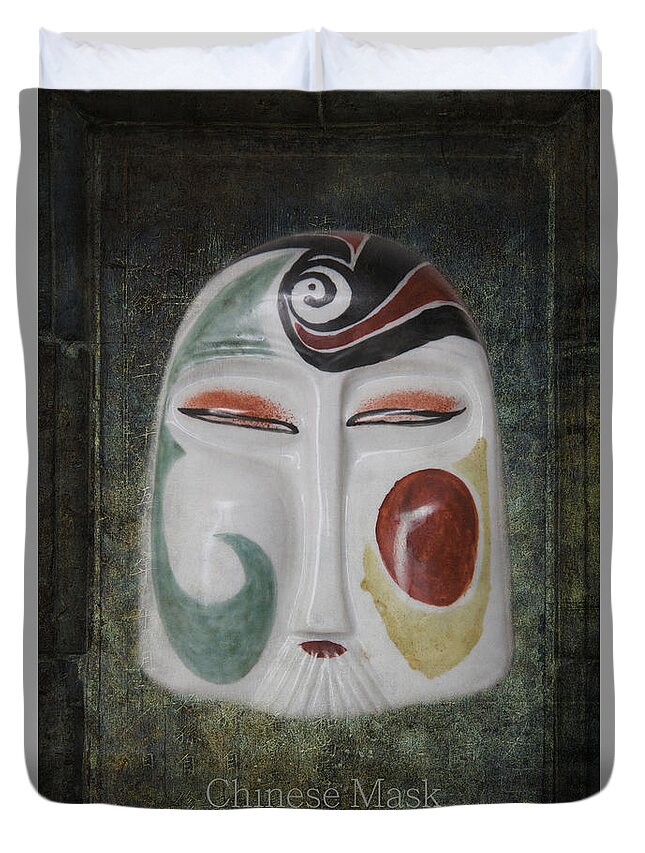 Abstract Duvet Cover featuring the photograph Chinese porcelain mask grunge by Heiko Koehrer-Wagner