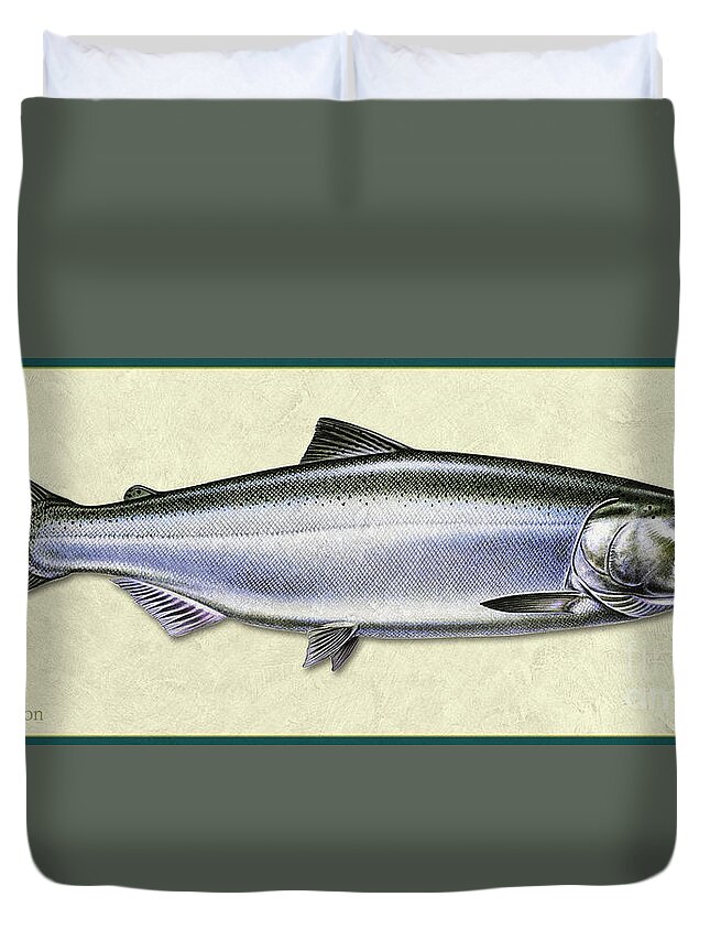 Jon Q Wright Fish Id Print Chinook Salmon Flyfishing Fly Freshwater Duvet Cover featuring the painting Chinook Salmon ID by Jon Q Wright