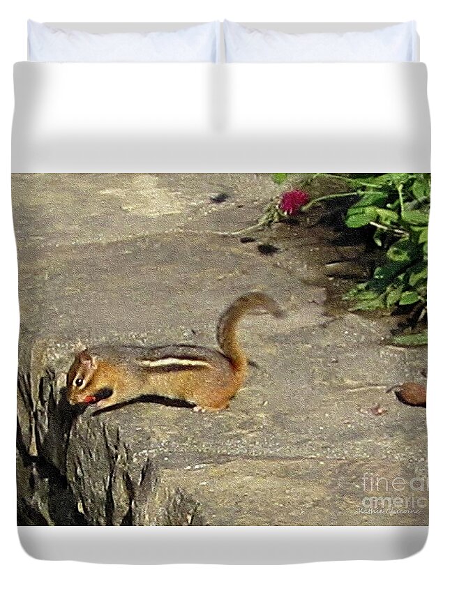 Photography Duvet Cover featuring the photograph Chipmunk by Kathie Chicoine