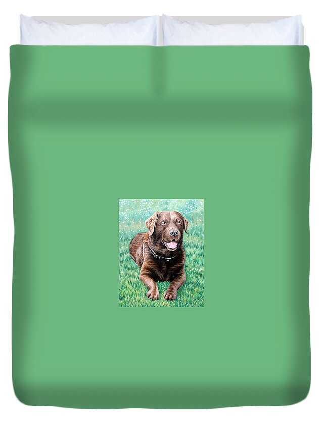 Dog Duvet Cover featuring the painting Choco Labrador by Nicole Zeug
