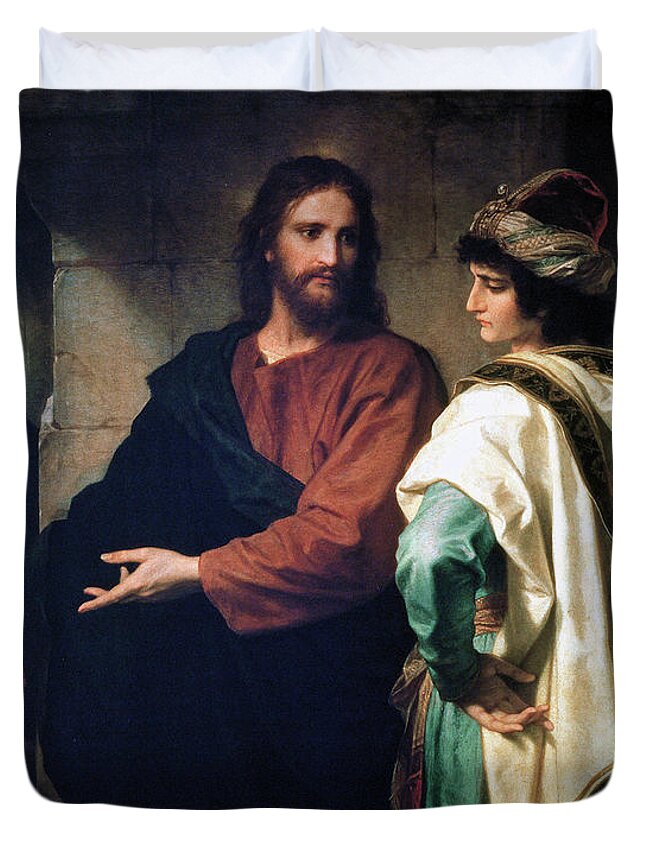 Jesus Duvet Cover featuring the painting Christ and the Rich Young Ruler by Heinrich Hofmann