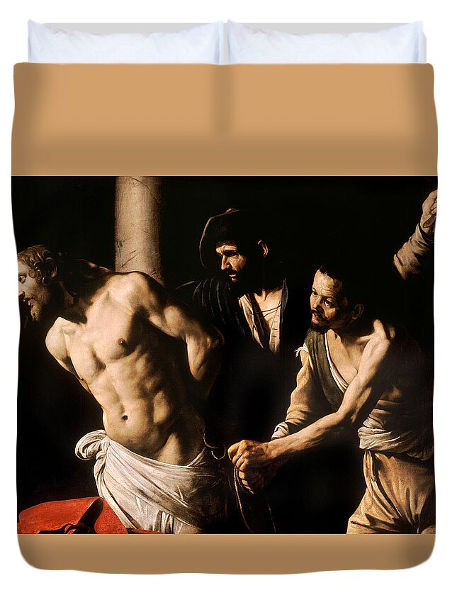 Caravaggio Duvet Cover featuring the painting Christ at the Column by Caravaggio