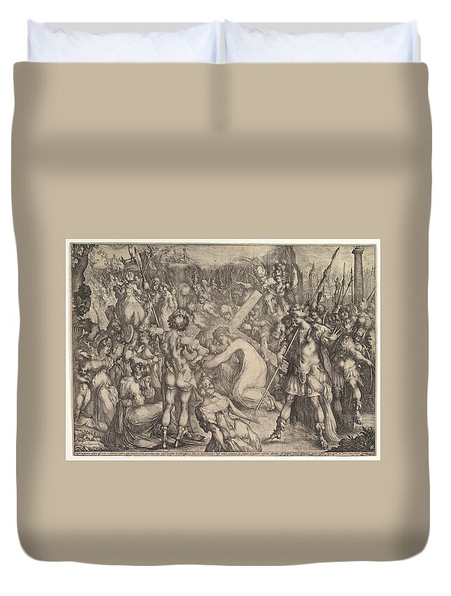 Jacques Bellange Duvet Cover featuring the drawing Christ Carrying the Cross by Jacques Bellange