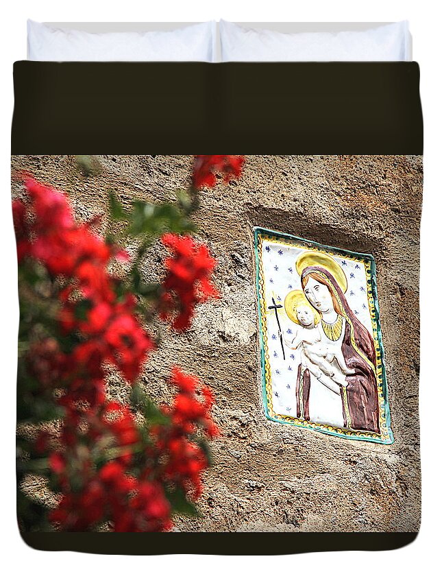 Christian Duvet Cover featuring the photograph Christian Plaque by Valentino Visentini