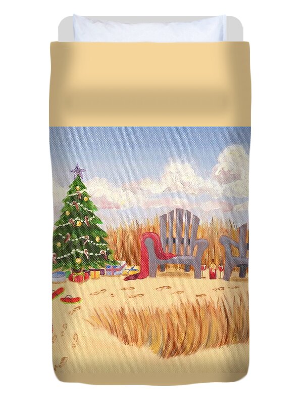 Clouds Duvet Cover featuring the painting Christmas at Deep Bay Spit by Elissa Anthony