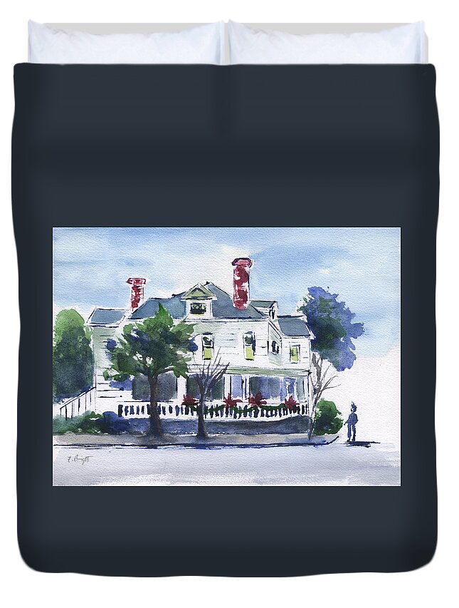Christmas At Hope Lodge Duvet Cover featuring the painting Christmas At Hope Lodge by Frank Bright