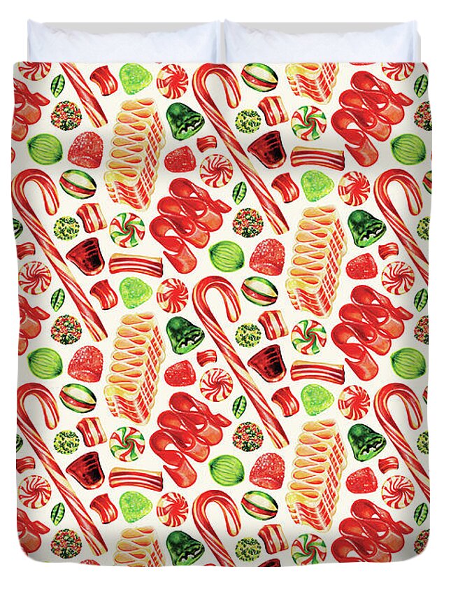 Christmas Duvet Cover featuring the painting Christmas Candy by Kelly Gilleran