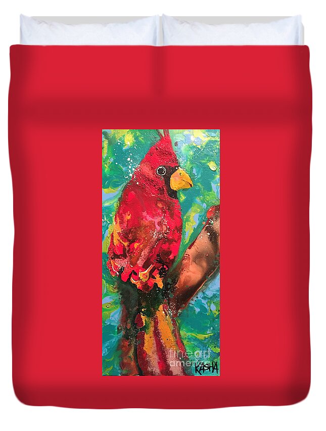 Christmas Cardinal Duvet Cover featuring the painting Christmas Cardinal by Kasha Ritter
