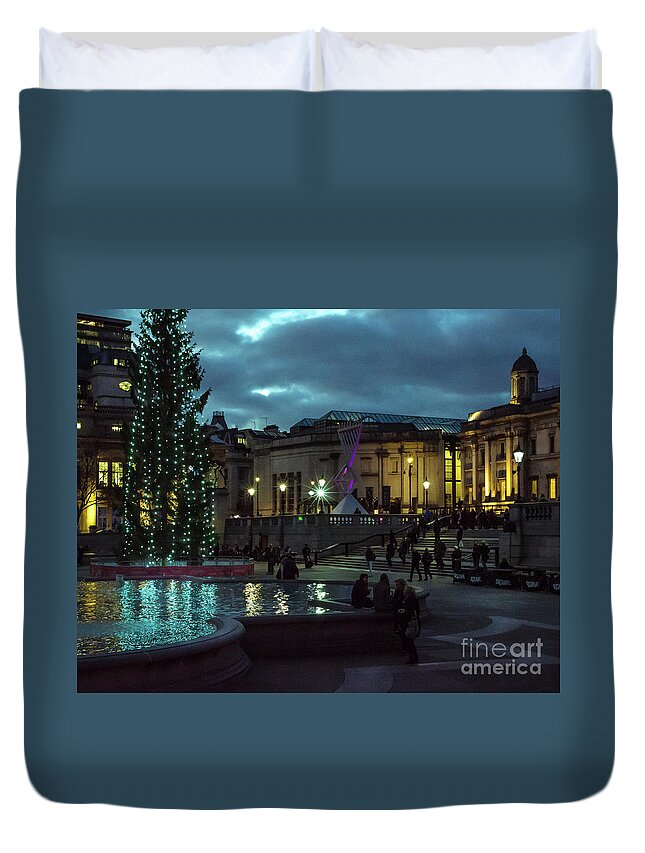 Merry Christmas Duvet Cover featuring the photograph Christmas In Trafalgar Square, London 2 by Perry Rodriguez
