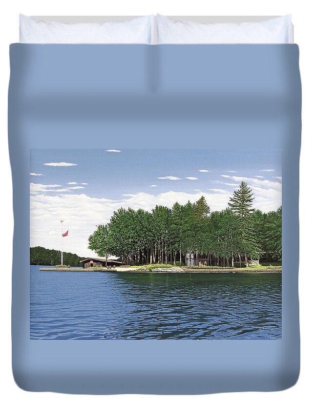 Muskoka Paintings Duvet Cover featuring the painting Christmas Island Muskoka by Kenneth M Kirsch