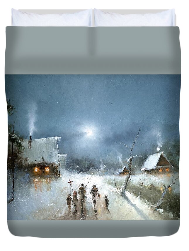 Russian Artists New Wave Duvet Cover featuring the painting Christmas Night by Igor Medvedev