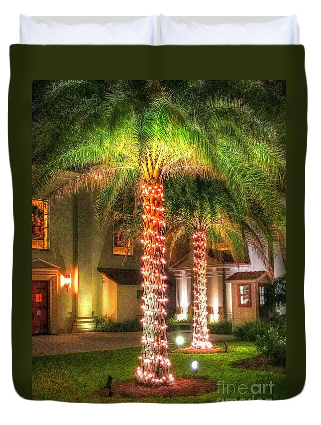 Palm Duvet Cover featuring the photograph Christmas Palms by Debbi Granruth