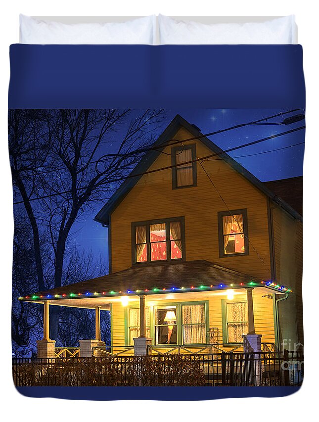 Building Duvet Cover featuring the photograph Christmas Story House by Juli Scalzi