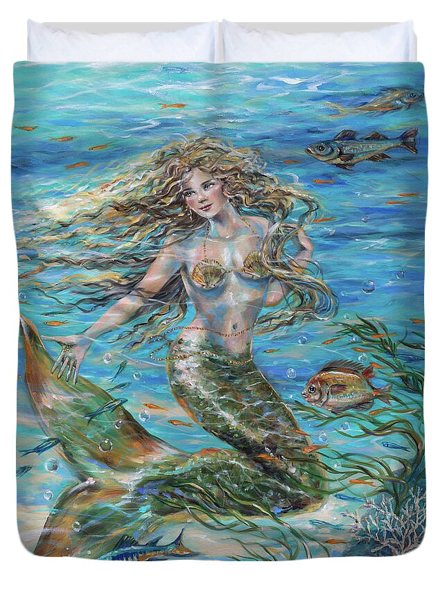 Mermaid Duvet Cover featuring the painting Christophe Siren by Linda Olsen