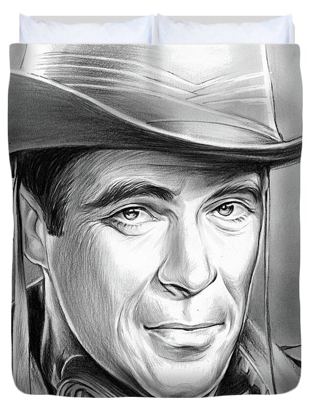 Christopher George Duvet Cover featuring the drawing Christopher George by Greg Joens
