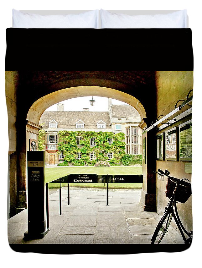 Christ's College Duvet Cover featuring the photograph Christ's College closed for exam time. Cambridge. by Elena Perelman
