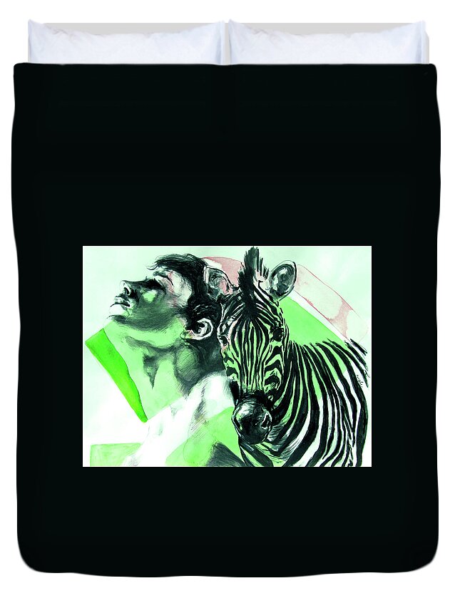 Zebra Stripes Duvet Cover featuring the painting Chronickles of Zebra Boy  by Rene Capone