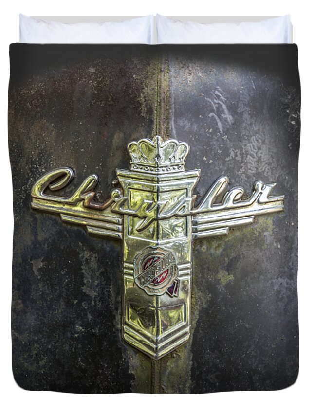 1930s Duvet Cover featuring the photograph Chrysler Hood Ornament by Debra and Dave Vanderlaan