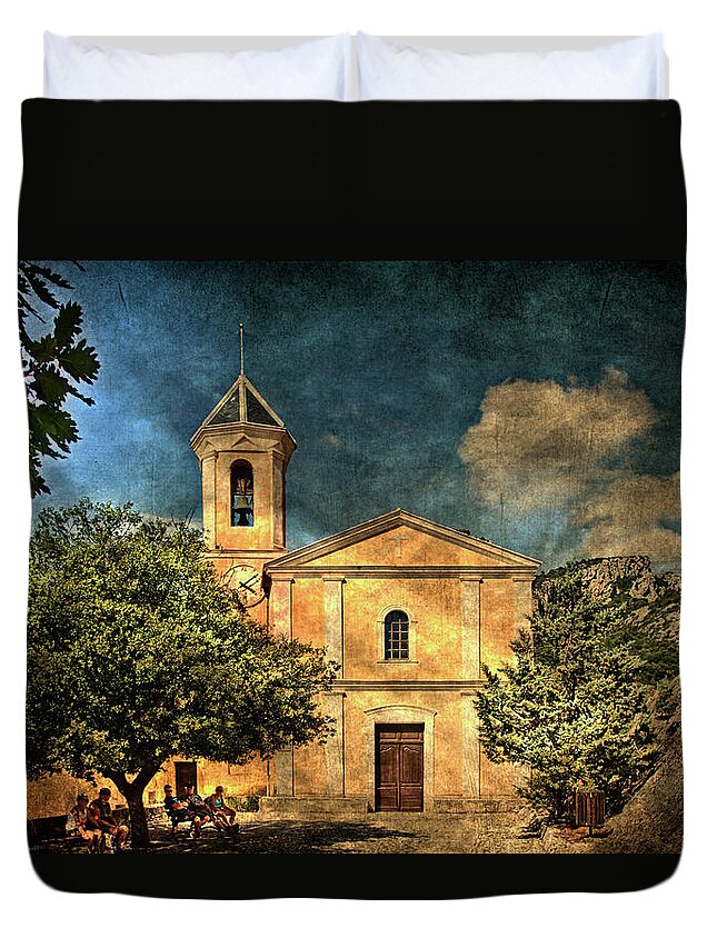 Architecture Duvet Cover featuring the photograph Church in Peillon by Roberto Pagani