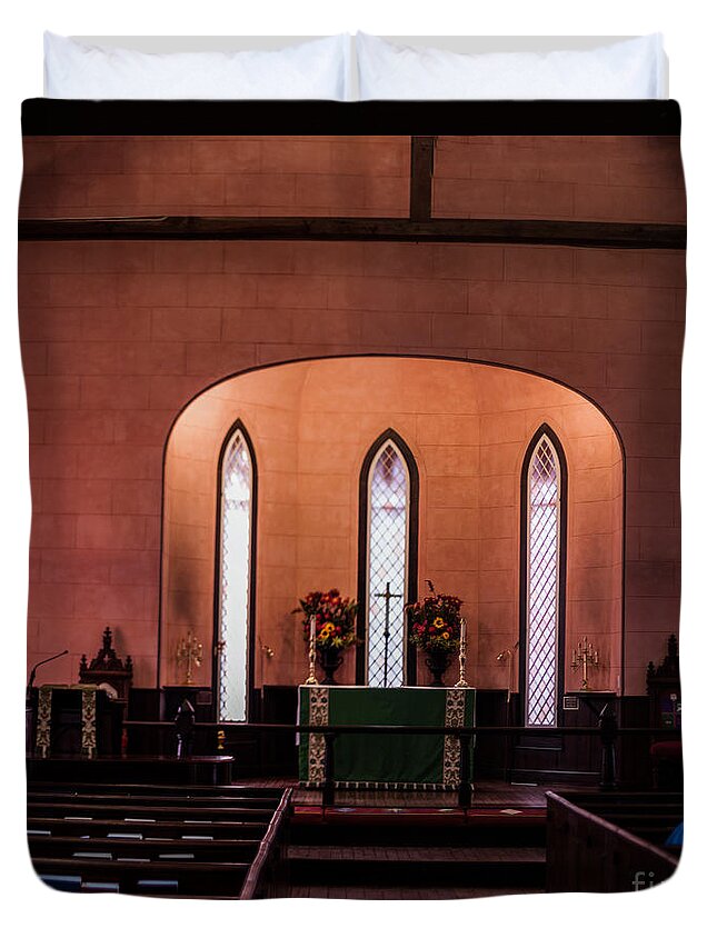 Bluffton Duvet Cover featuring the photograph Church Interior by Thomas Marchessault