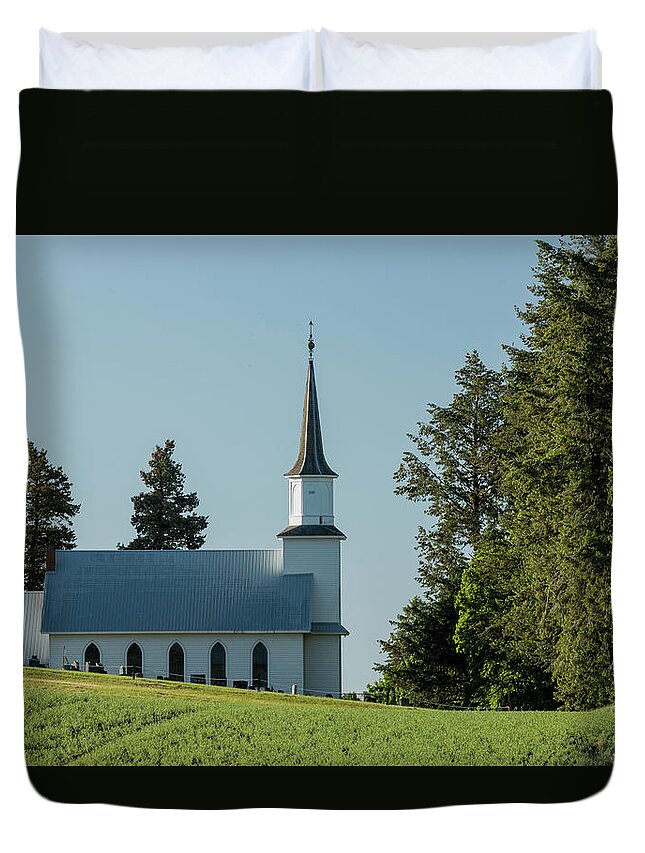 Palouse Duvet Cover featuring the photograph Church on the Hill by Bob Cournoyer