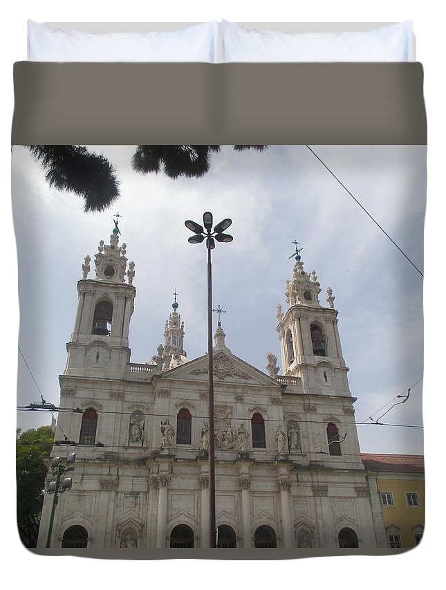 Church Duvet Cover featuring the photograph Church wires and electricity by Anamarija Marinovic