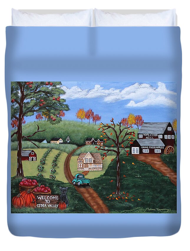 Landscape Duvet Cover featuring the painting Cider Valley by Melissa Toppenberg