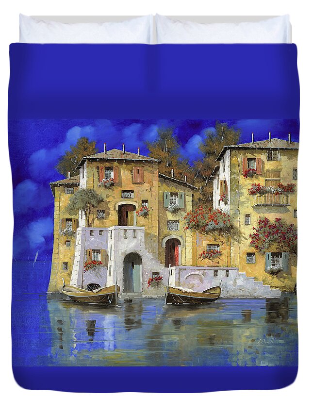 Landscape Duvet Cover featuring the painting Cieloblu by Guido Borelli