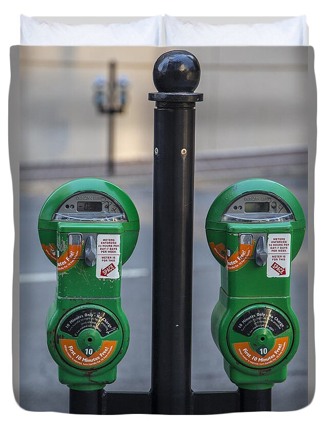 Cincinnati Duvet Cover featuring the photograph Cincinnati Parking Meters by John McGraw