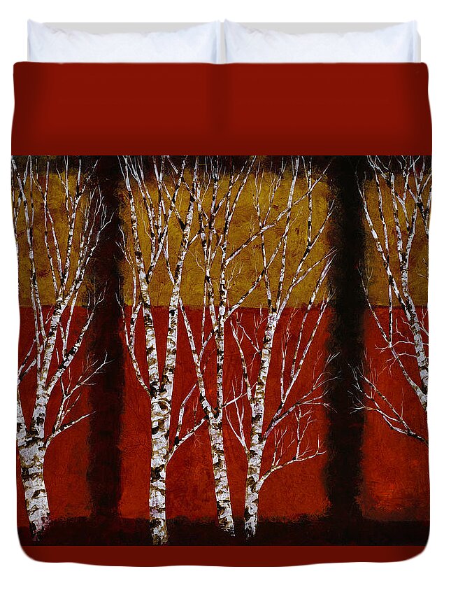 Birches Duvet Cover featuring the painting Cinque Betulle by Guido Borelli