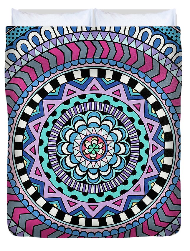 Mandala Duvet Cover featuring the painting Purple Mandala by Beth Ann Scott