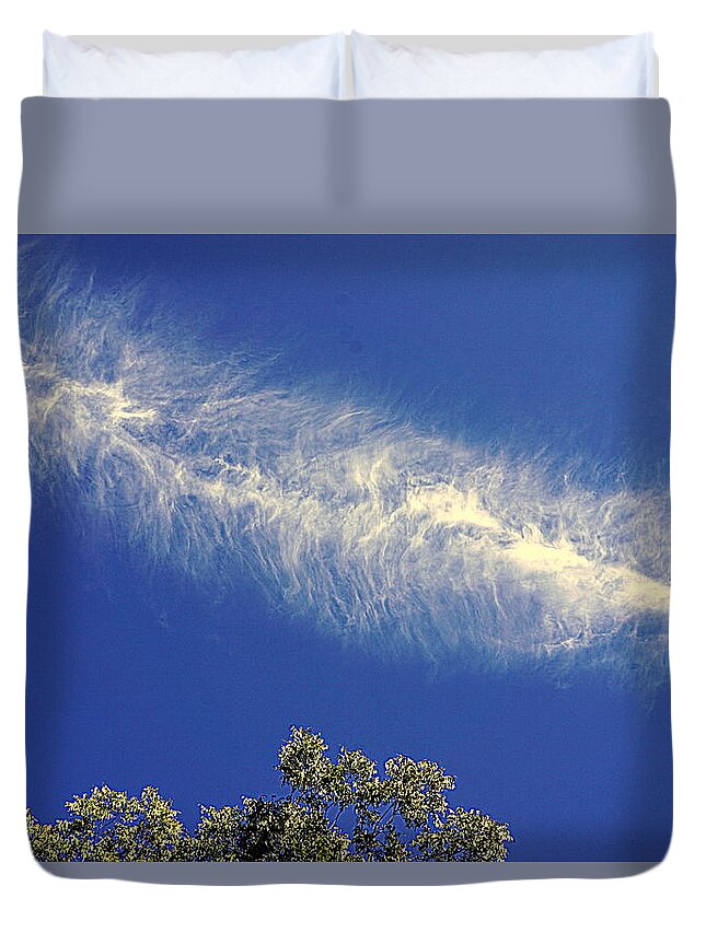 Sky Duvet Cover featuring the photograph Cirrus Feather by Kathy Barney