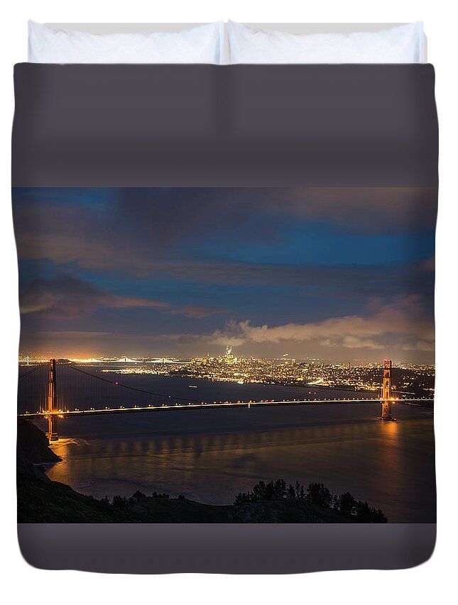 San Francisco Duvet Cover featuring the photograph City And The Bridge by Stephen Holst