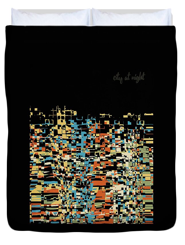 City Abstract Duvet Cover featuring the digital art City At Night by Phil Perkins