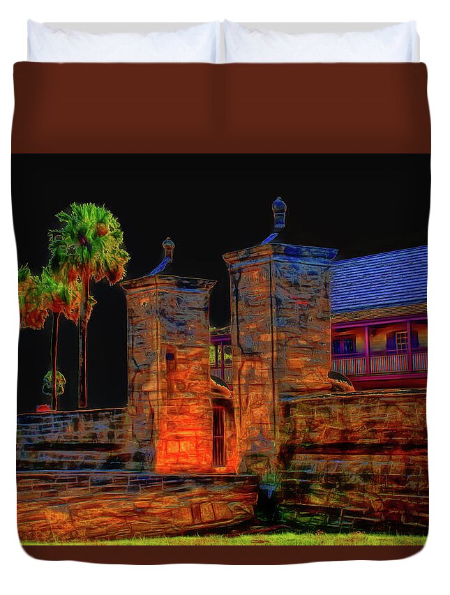 City Gates Duvet Cover featuring the photograph City Gates Historic Saint Augustine Florida by Gina O'Brien