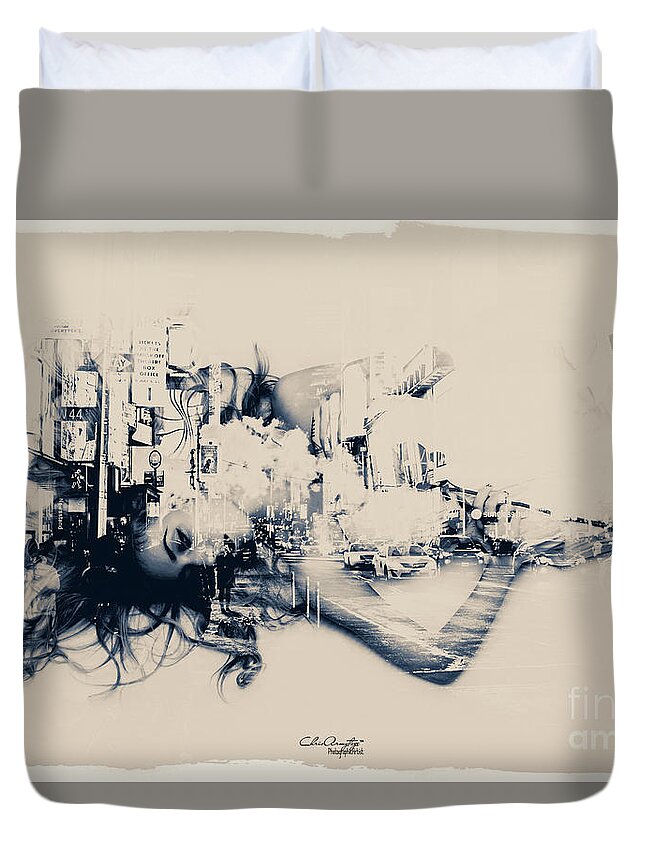 Monotone Duvet Cover featuring the digital art City Girl Dreaming by Chris Armytage